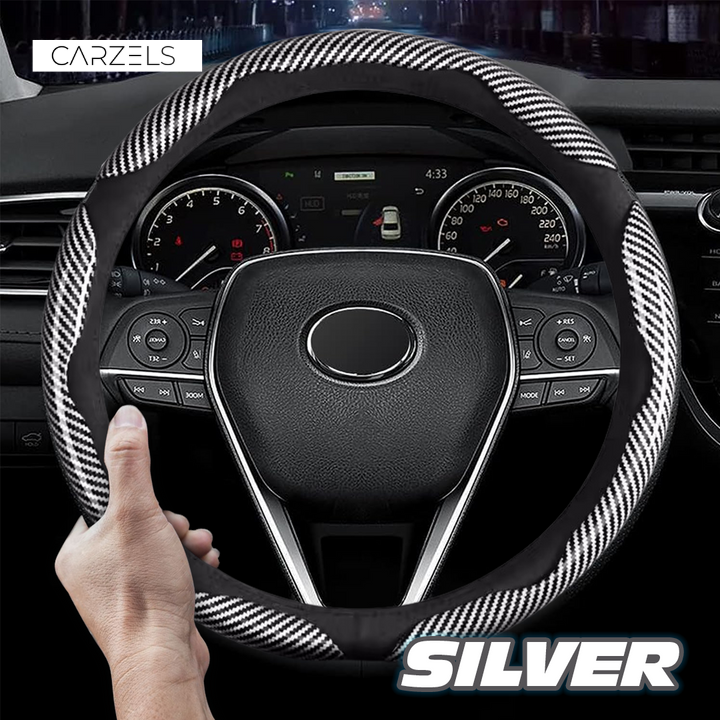 Samez Carbon Fiber Silicone Anti-Slip Car Steering Wheel Cover Universal Fit