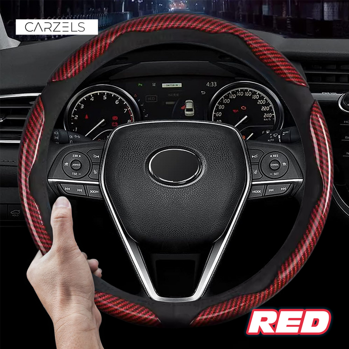 Samez Carbon Fiber Silicone Anti-Slip Car Steering Wheel Cover Universal Fit