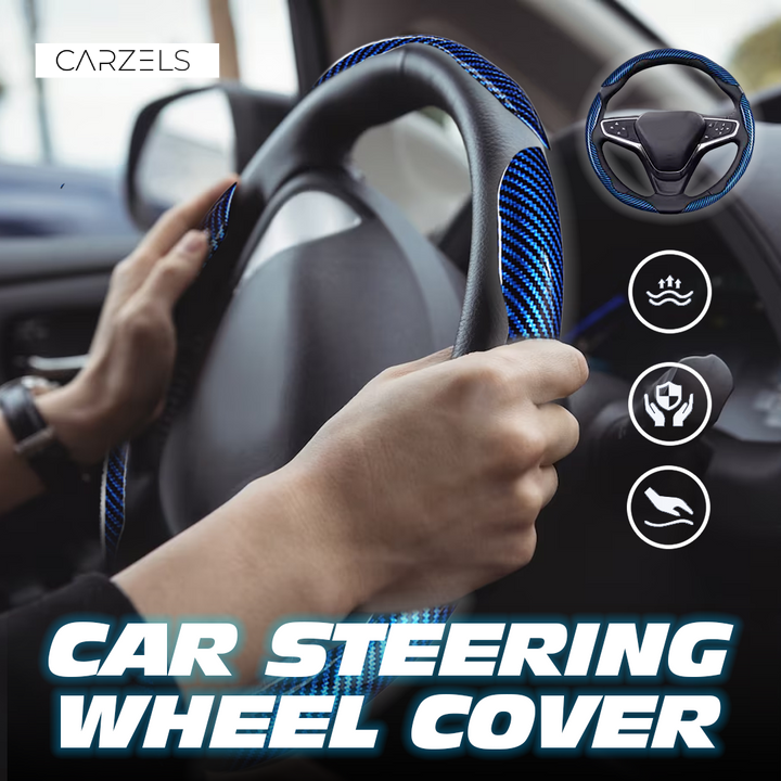 Samez Carbon Fiber Silicone Anti-Slip Car Steering Wheel Cover Universal Fit