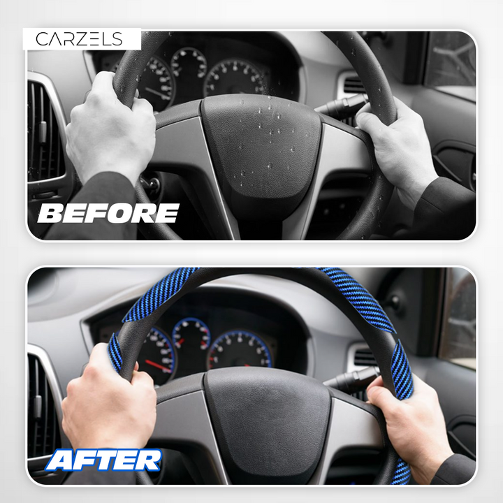 Samez Carbon Fiber Silicone Anti-Slip Car Steering Wheel Cover Universal Fit